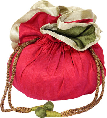 

Indha Craft Ethnic Dupion Silk Pink Colour Draw String Potli Pouch(Pink)