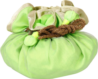

Indha Craft Ethnic Dupion Silk Green Colour Draw String Potli Pouch(Green)