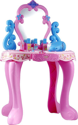 

ToyzIsland Exclusive High Quality BEAUTY SET WITH MIRROR DRESSING TABLE CHAIR WITH JEWLLERY LIGHT AND MUSIC REAL ACTION DRYER SIZE 60X41X30
