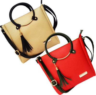 

bandicoot Women Casual, Formal, Sports, Evening/Party Beige, Red PU Sling Bag