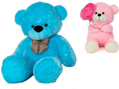 

THE HIGH THINKING TOYS Combo Offer Pack of Two Cutest Blue Teddy Bear 3 Feet & Pink Balloon Teddy Bear with I Love you heart 40 Cm - 90 cm(Blue, Pink)