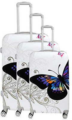 

Continental 100% Polycarbonate, Beautiful Butterfly Printed Pattern Suitcases & Trolley Bag Luggage Bag Size-20", 24" & 28" Cabin Size Set of 3 ((ITN-060) White. Cabin Luggage -  inch(White