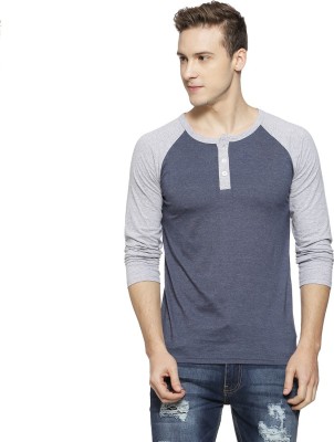 CAMPUS SUTRA Colorblock Men Henley Neck Blue T-Shirt