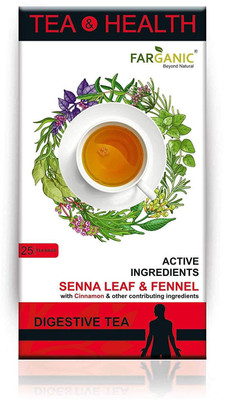 FARGANIC DIGESTIVE GREEN TEA, Tea & Health Series with Active Ingredients. 25 Tea Bags Senna, Cinnamon, Peppermint, Fennel, Ginger Green Tea Bags(25 Bags, Box)