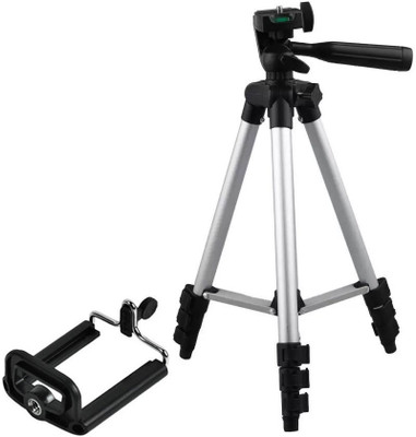 

Blue Birds Tripod-3110 Portable Adjustable Aluminium High Quality Lightweight Camera Stand With Three-Dimensional Head & Quick Release Plate For Video Cameras Foldable Camera Tripod With Mobile Clip Holder Bracket Tripod(Silver, Black, Supports Up to 1500