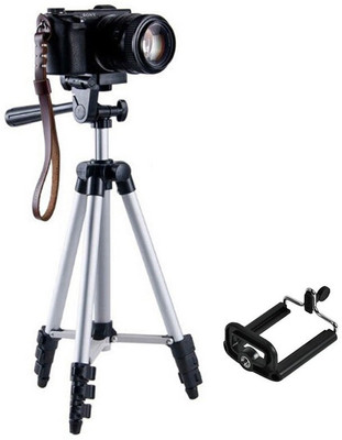 

Blue Birds Tripod-3110 Portable Adjustable Aluminium High Quality Lightweight Camera Stand With Three-Dimensional Head & Quick Release Plate For Video Cameras, Tripod With Mobile Clip Holder, Fully Flexible Mount Cum Tripod Tripod(Silver, Black, Supports 