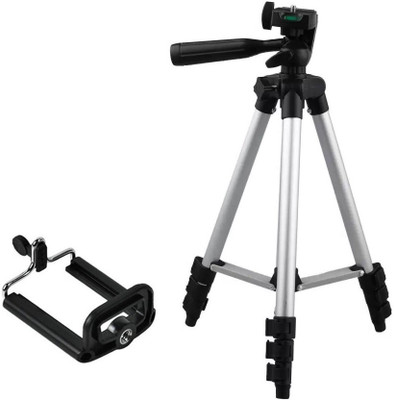 

m s megaslim Tripod-3110 Portable Adjustable Aluminium High Quality Lightweight Camera Stand With Three-Dimensional Head & Quick Release Plate For Video Cameras Foldable Camera Tripod With Mobile Clip Holder Bracket Tripod(Silver, Black, Supports Up to 15