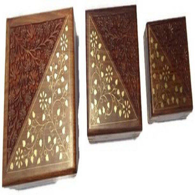 

Triple S Handicrafts Wooden Crafted Vanity Box set of 3 Makeup and Jwellery Vanity Box(Multicolor)