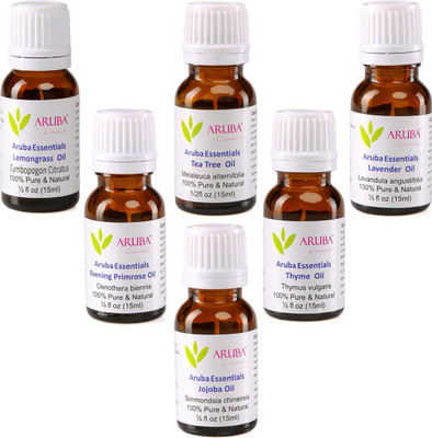 

Aruba Essentials 100% Undiluted LEMONGRASS, Tea Tree, Lavender, Evening Primrose, Thyme & Jojoba Oils (15 ml Each)(90 ml)