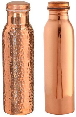 indian craftino Hammered and Plain Copper Water Bottle Combo Set, 1000ml 1000 ml Bottle(Pack of 2, Brown, Copper)