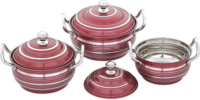 

Pigeon Delight Serving Dish, Metallic Stainless Steel Bowl Set(Maroon, Pack of 3)