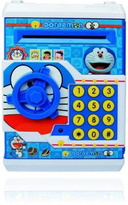 GAANU New Latest Doremon Money Safe Kids Piggy Savings with Electronic Lock ATM Bank New Style Coin Bank (Blue) Coin Bank(Blue)