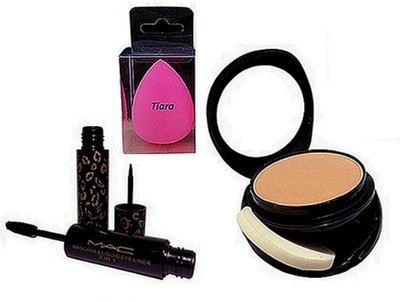 

tiara Spounge Puff , Mac Two Way Compact , 2 in 1 Eyeliner And Mascara(Set of 3)