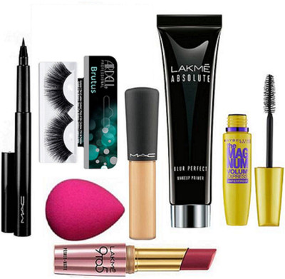 

BRUTUS Eyelashes & Mineralize concealer, pen eyeliner, Absolut primer, 9to5 lipstick, the mag num mascara with sponge puff(Set of 7)