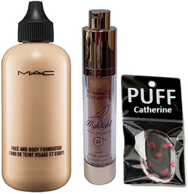 

catherine Sponge puff, Mac Prep + Prime Pearl Radiance Skin Highlight, Face And Body Foundation Of Mac(Set of 3)