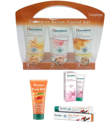 

Himalaya FAIRNESS KESAR FACIAL KIT, FRESH START PEACH OIL FACE WASH , ANCE N PIMPLE CREAM, NATURAL GLOWFAIRNESS CREAM(Set of 4)
