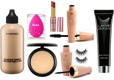 

eska Sponge Puff, Mac Face And Body Foundation, Compact & Lakme 9 to 5 Waterproof Eyeliner, Mascara, Eyelashes Prime Matte Lipstick & Lakme Absolute Blur Perfect Makeup Primer(Set of 8)