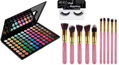 

Pink rebellion Eyelashes & 88 Shades Eyeshadow Palette & Makeup Brush (Pack Of 10)(Set of 12)