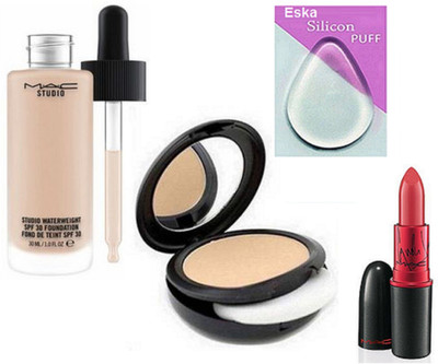 

eska Silicon Puff, Mac Studio Waterweight Foundation, Compact, Lady Gaga Matte Lipstick(Set of 4)