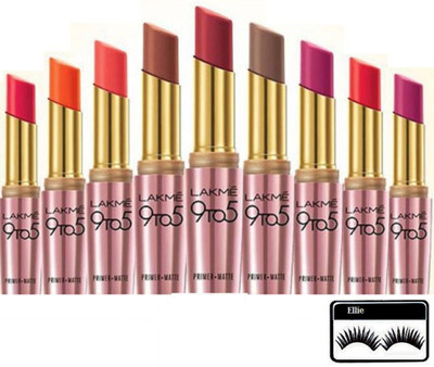 

Ellie Eyelashes,Lakme 9 To 5 Primer+Matte Lipstick Natural(Set Of 9)(Set of 10)