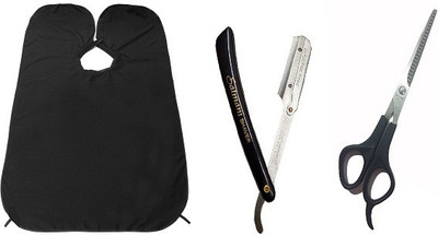 

JAMPAK Combo Of Stainless Steel THINNING scissor ,Beard Care Trimmer Hair Catcher Shave Apron Special For Men, stainless steel razor with plastic handle, Pack Of 3(Set of 2)