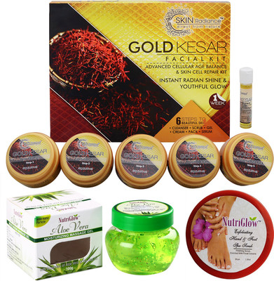 

NutriGlow Skin radiance gold kesar facial kit with alovera gel and hand & foot spa scrub(Set of 1)
