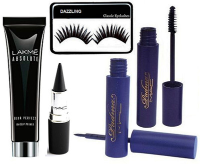 DAZZLING Sponge Puff & lakme absolute primer & Padma Eyliner & Mascara & Stick Kaj(Set of 5)