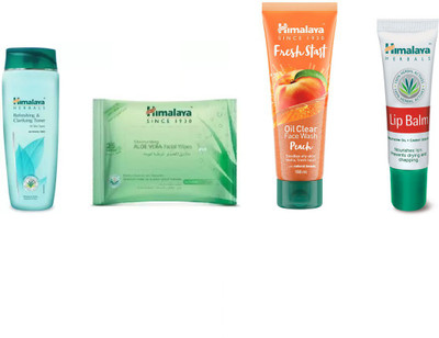 

Himalaya ALOE VERA FACAIL WIPES , REFRESHING CLARIFYING TONER , FRESH START PEACH OIL FACE WASH , lip balm(Set of 3)