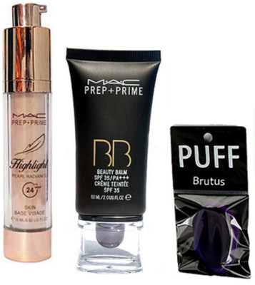 

BRUTUS Silicon Puff With Mac Prep+Prime Highlighter, Prep+Prime BB BEauty Balm Cream Foundation(Set of 3)