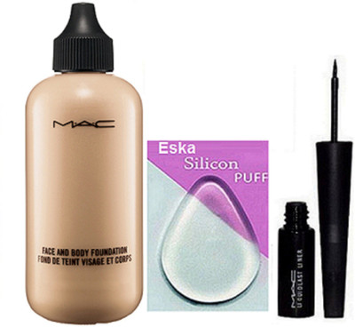 

eska Silicon Puff, Mac Face And Body Foundation, Liquid Eyeliner(Set of 3)