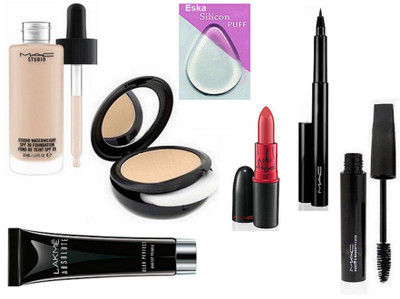 

eska Silicon Puff, Mac Studio Water weight Foundation, Compact, Lady Gaga Matte Lipstick, Pen Eyeliner, Haute And Naughty Mascara & Lakme Absolute Blur Perfect Primer(Set of 7)