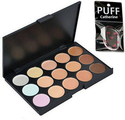 

catherine silicon puff with 15 shade concealer palette(Set of 2)