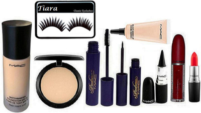 

tiara Eyelashes , Padma Eyeliner And Mascara ,Studio Fix Compact , Matchmaster Foundation , Lip Gloss , Matte Finish Orange Lipstick , Stick Kaj., Select Cover up Concealer(Set of 9)