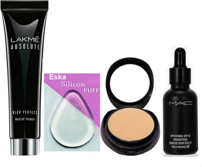 

eska Silicon Puff, Mac Compact, Hyper Real Foundation & Lakme Absolute Blur Perfect Primer(Set of 4)