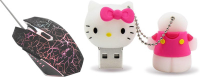 

DARK EDGE SPIDER KING J-7 Wired Optical Gaming Mouse With Kitty Cat 16 GB Pen Drive Combo Set