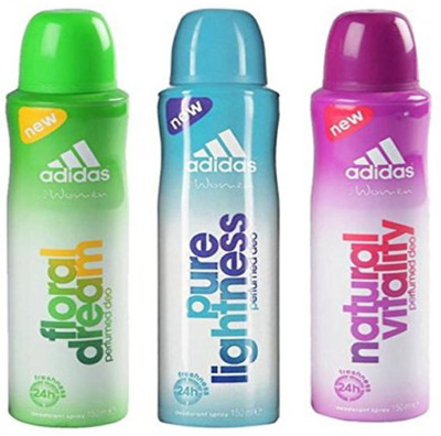 

ADIDAS FLORAL DREAM,NATURAL VITALITY AND PURE LIGHTNESS Deodorant Spray - For Women(450 ml, Pack of 3)