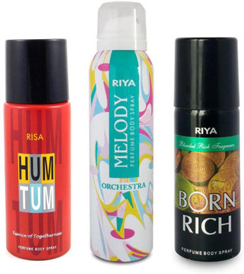 

Riya HUM TUM+ MELODY+ BORN RICH Deodorant Spray - For Men & Women(150 ml, Pack of 3)