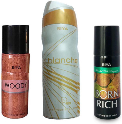 

Riya BORN RICH+ BLANCHE+ WOODY Deodorant Spray - For Men & Women(150 ml, Pack of 3)