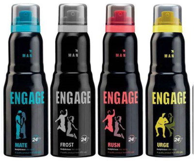 

Engage Mate + Frost + Rush + Urge Deodorant Spray - For Men(600 ml, Pack of 4)
