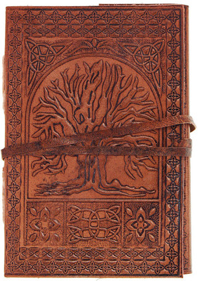 CRAFT CLUB Leather diary(notebook) with tree of life embossing Regular Journal Unruled 144 Pages(Light golden)