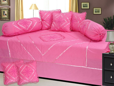 manvicreations Cotton Embroidered Diwan Set(Pink)