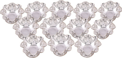 

Shreeng silver plated set of 12 lotus flower diyas 12 pcs. Stainless Steel(12 Pieces, Silver)