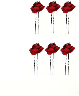 

GaDinStylo Set of 6 Red Rose Flower Juda Pins For Bun Decoration Hair Accessories For Women And Girls Hair Clip(Red)