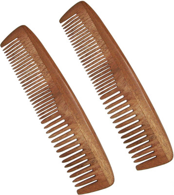 

Herb Essential Handcrafted Neem Wood Comb - Anti Dandruff, Non-Static and Eco-friendly- Great for Scalp and Hair health (Model - I) (Pack of 2)Â