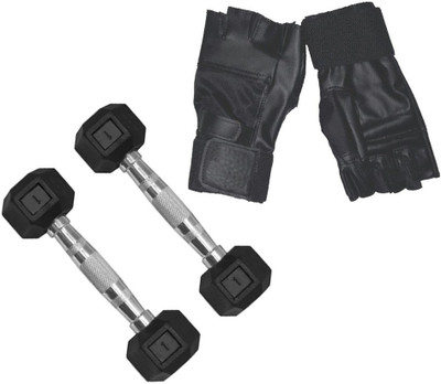 

StepInnStore ''HI-QUALITY '' 2*KG (1*KG EACH) HEXAGONAL DUMBBELLS WITH LEATHER GYM GLOVES Gym & Fitness Kit