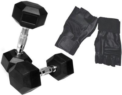 

StepInnStore ''HI-QUALITY '' 10*KG (5*KG EACH) HEXAGONAL DUMBBELLS WITH LEATHER GYM GLOVES Gym & Fitness Kit