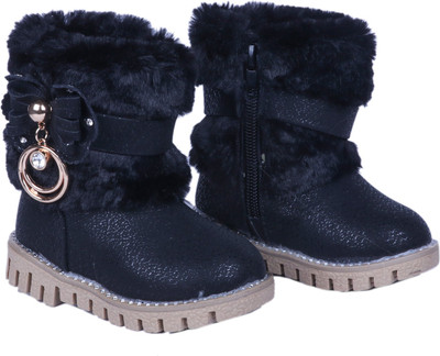 

FEETWELL Girls Slip on Casual Boots(Black