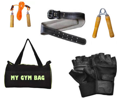 Monika Sports gym belt + gym gloves + skipping rope + hand grip +gymbag for exercise Home Gym Kit