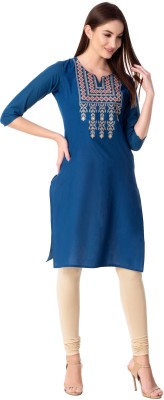 KSHARAA Women Embroidered Straight Kurta(Blue, Pink, Beige)