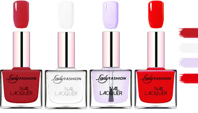 

Lady Fashion Extra Shine Extra Long Stay Chip Resistant Nail Polish Dark Red,White,Top Coat,Red(Pack of 4)